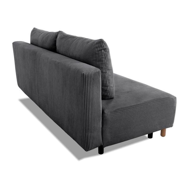 Canapé convertible 3 places GINO - Tissu anthracite - Avec coffre