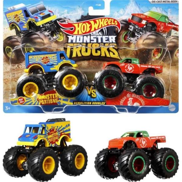 Hot Wheels - Coffret 2 véhicules Monster Truck Double Démolition - Petites Voitures - 3 ans et + FYJ64