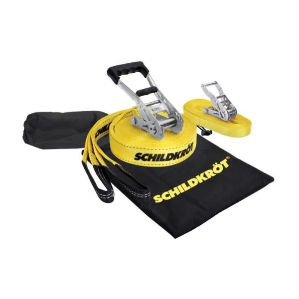 Slackline - SCHILDKROT - 15 m de long x 5 cm de large - Cliquet en métal - Sangle d'apprentissage incluse - Max 150 kg