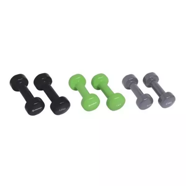 Set d'halteres - SCHILDKROT - 2 x 0,5kg anthracite - 2 x 1,0kg vert citron - 2 x 1,5kg noir - fonte + vinyle - Valise avec poig