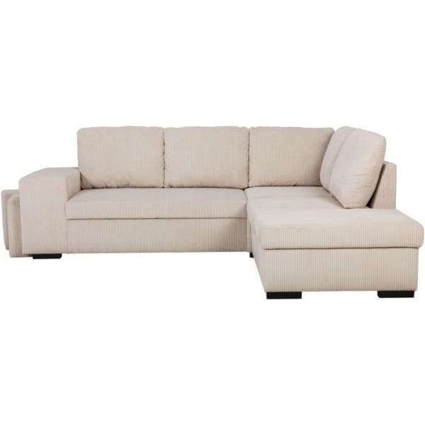Canapé d'angle convertible réversible - 4/5 places - MITCHELL - Tissu velours côtelé Pearl - Coffre, Poufs - 247 x 205 x 91