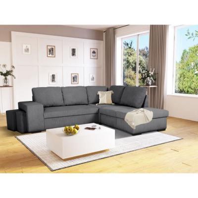 Canapé d'angle convertible réversible MITCHELL - Tissu velours côtelé Anthracite
