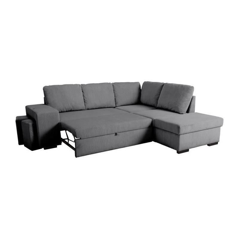 Canapé d'angle convertible réversible MITCHELL - Tissu velours côtelé Anthracite