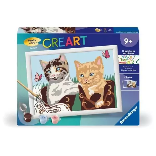 CreArt Kids 18x24cm, Numéro d'Art, Chatons et Chaussures, Kit de peinture par numéros Numéro d'Art, Des 7 ans, 25528, Ravensb