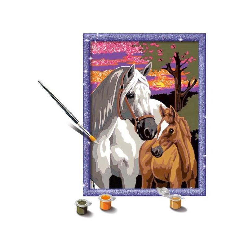 Peinture par numéros pour enfants : Chevaux au coucher du soleil