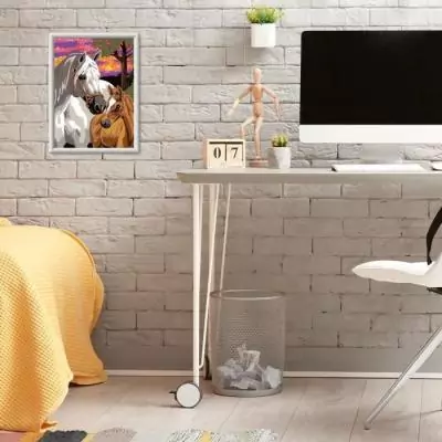 Peinture par numéros pour enfants : Chevaux au coucher du soleil