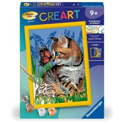 Kit de peinture par numéros pour enfants : Chat et papillon, 9 ans +