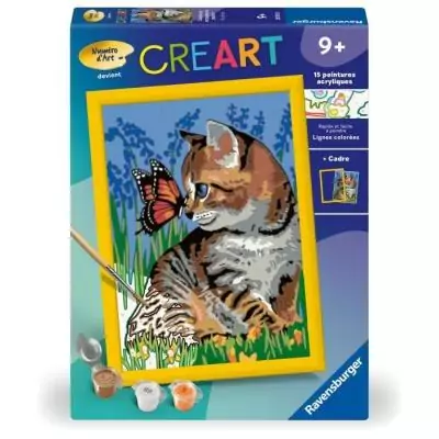 Kit de peinture par numéros pour enfants : Chat et papillon, 9 ans +