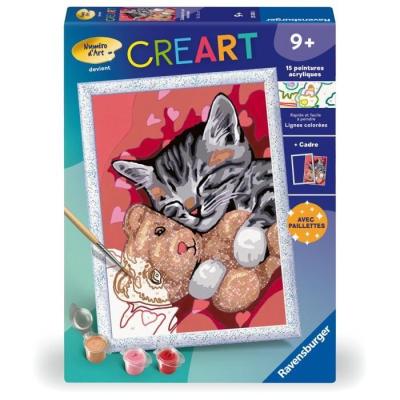 Peinture par numéros pour enfants : Chaton et son nounours, 18x24cm