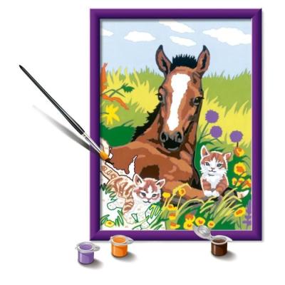 Kit de peinture par numéros pour enfants: Cheval et chatons, 18x24cm