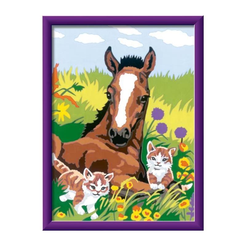 Kit de peinture par numéros pour enfants: Cheval et chatons, 18x24cm