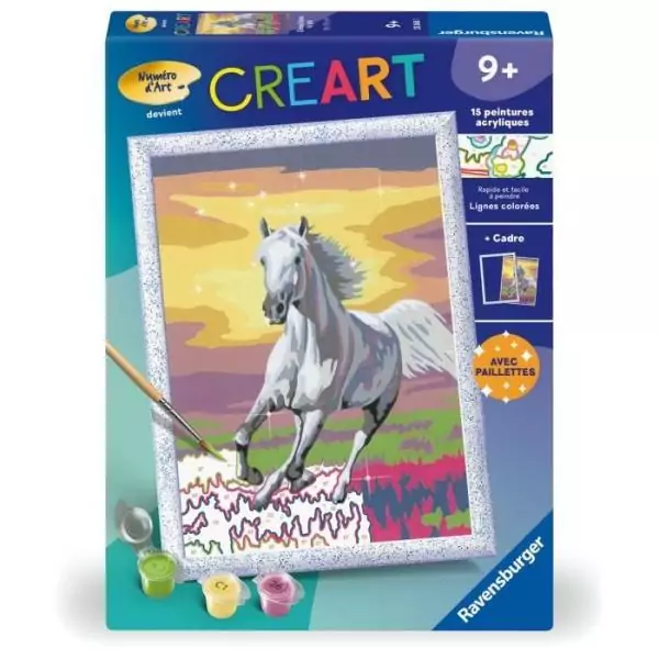 CreArt Kids 18x24cm Cheval dans le pré, Kit de peinture par numéros Numéro d'Art, Des 7 ans, 25845, Ravensburger