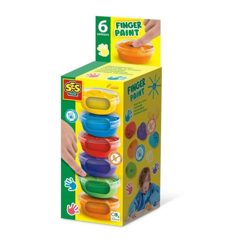 Peinture au doigt 6 couleurs x 45ml - SES CREATIVE - Couleurs intenses, lavage facile