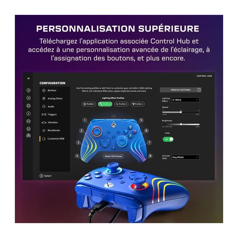 Manette de jeu - Xbox Series X|S, Xbox One et PC - Afterglow Wave - RGB - Filaire - Bleu - TURTLE BEACH