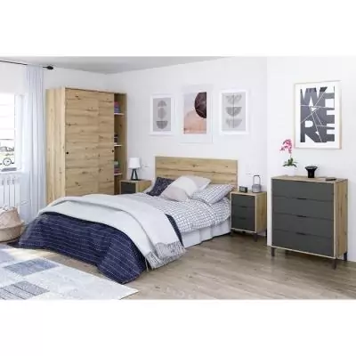 Commode 4 tiroirs chêne noueux et gris anthracite - Style naturel et moderne