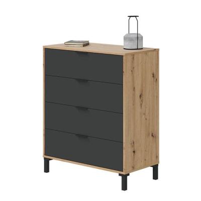 CALICOSY - Commode 4 tiroirs décor chene noueux et gris anthracite - L77,5 cm - Bois clair