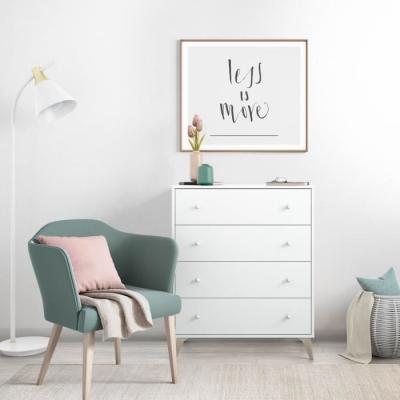 Commode Blanc - Style Doux - 4 Tiroirs - 95 x 77.5 x 40 cm