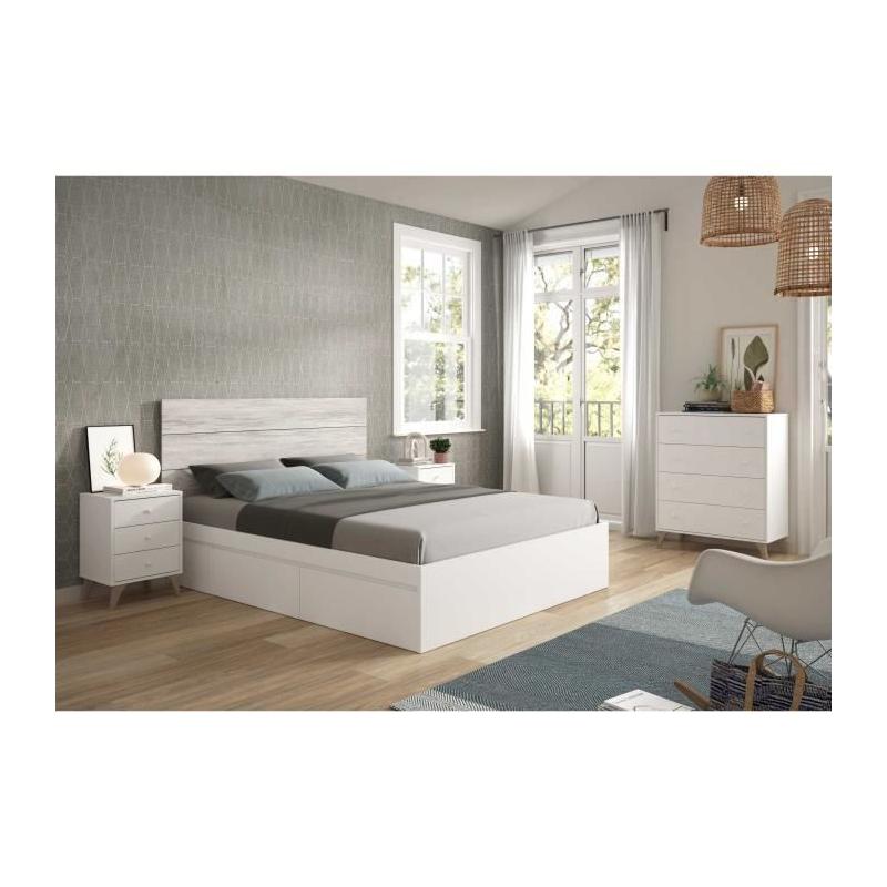 Commode Blanc - Style Doux - 4 Tiroirs - 95 x 77.5 x 40 cm