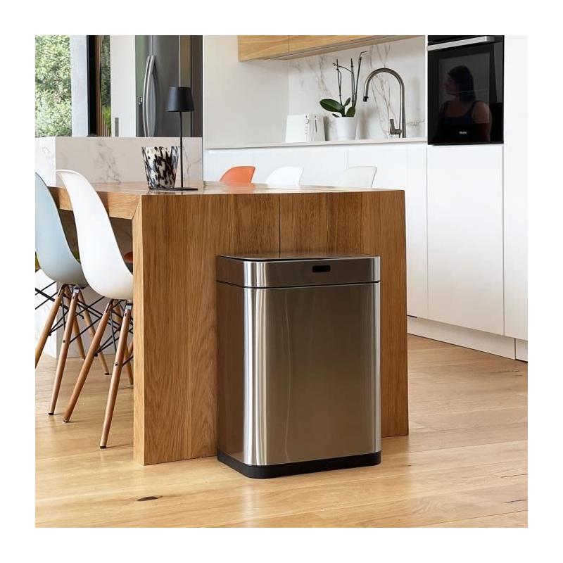 Poubelle de cuisine automatique design - 60L - Inox avec cerclage