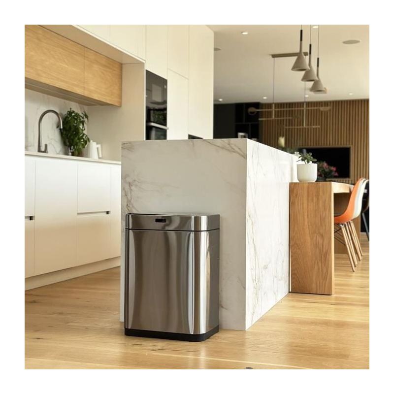 Poubelle de cuisine automatique design - 60L - Inox avec cerclage