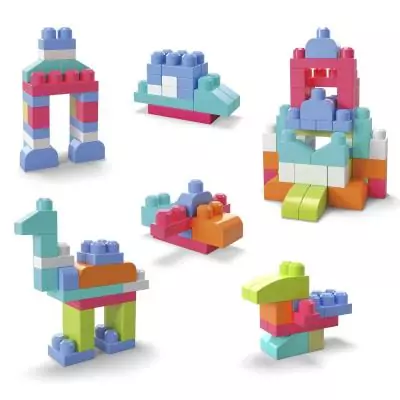 MEGA BLOKS - Sac de Construction Rose 60 Pièces - First Builders