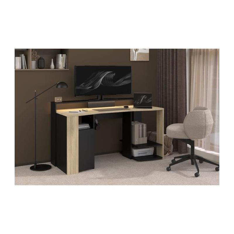 Bureau Gamer META Chene/Noir 152x61,5x86,7 cm Parisot
