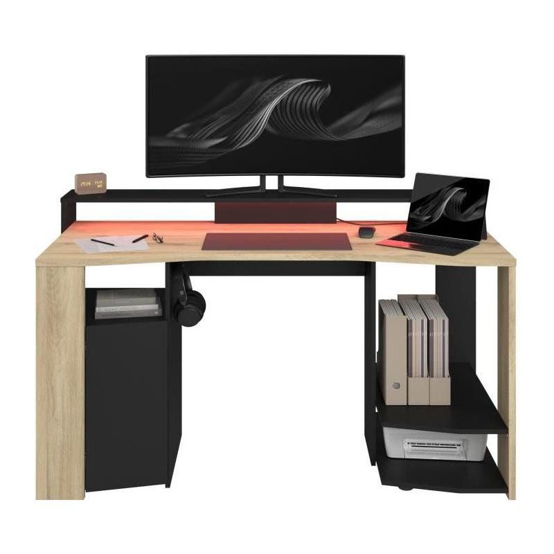 Bureau Gamer META Chene/Noir 152x61,5x86,7 cm Parisot
