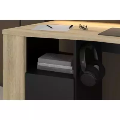 Bureau Gamer META Chene/Noir 152x61,5x86,7 cm Parisot