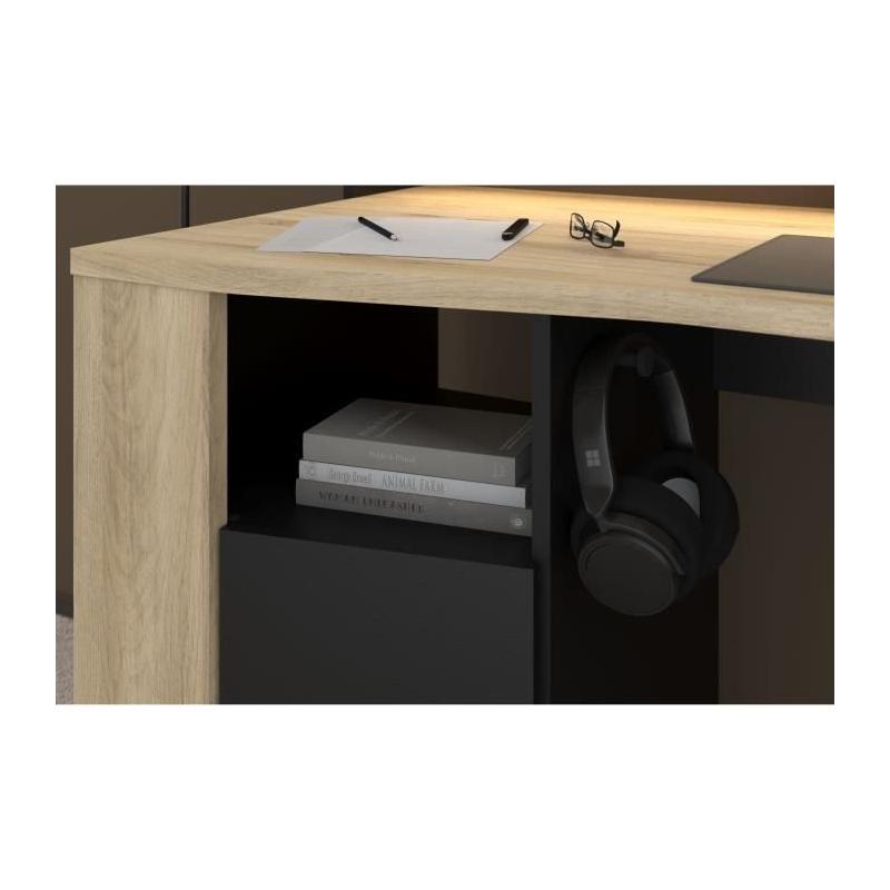 Bureau Gamer META Chene/Noir 152x61,5x86,7 cm Parisot