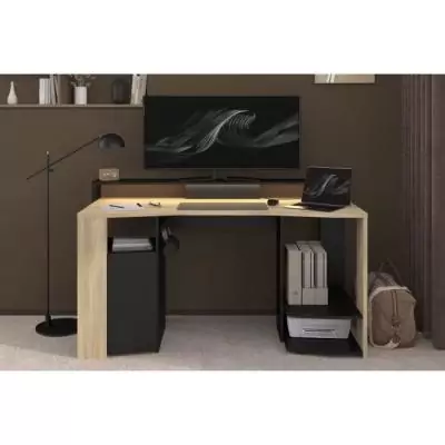 Bureau Gamer META Chene/Noir 152x61,5x86,7 cm Parisot
