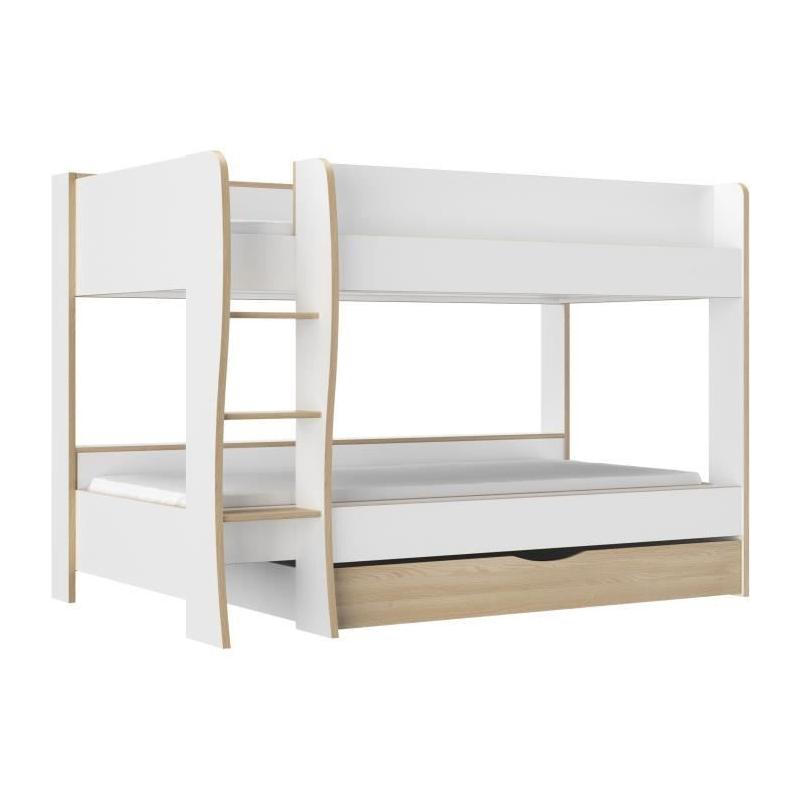 Lits superposés avec tiroir Roomy - Blanc / Chêne naturel