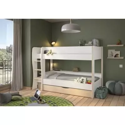 Lits superposés avec tiroir Roomy - Blanc / Chêne naturel