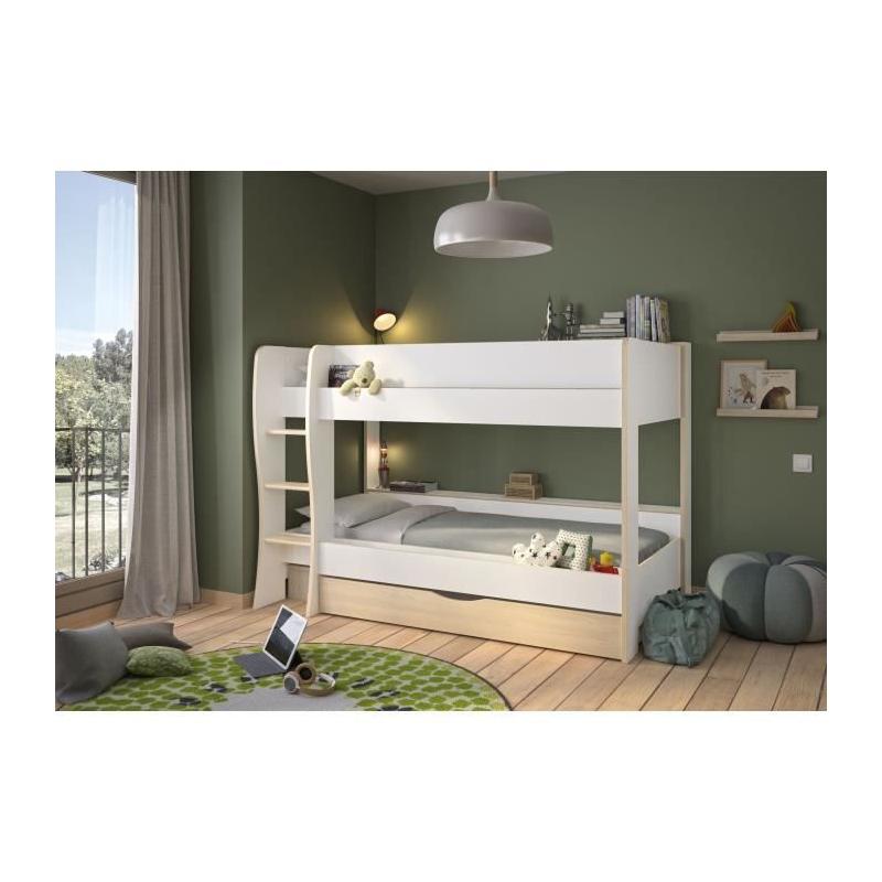 Lits superposés avec tiroir Roomy - Blanc / Chêne naturel