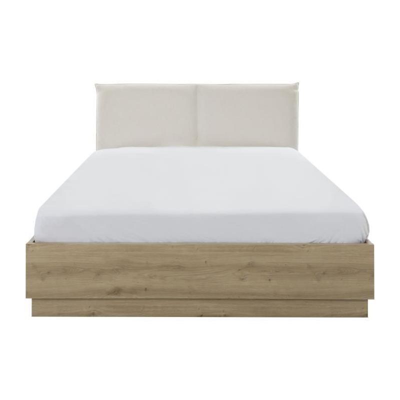 Lit coffre tete textile TIDY 160x200cm Chene/Ecru-GAMI