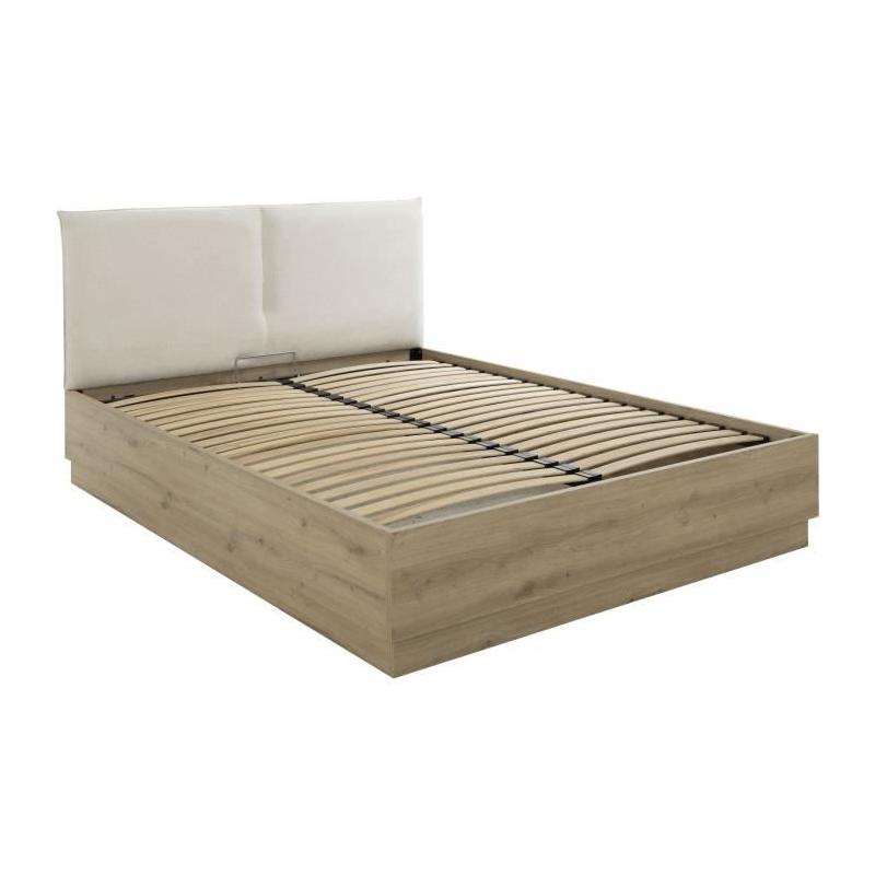 Lit coffre tete textile TIDY 160x200cm Chene/Ecru-GAMI
