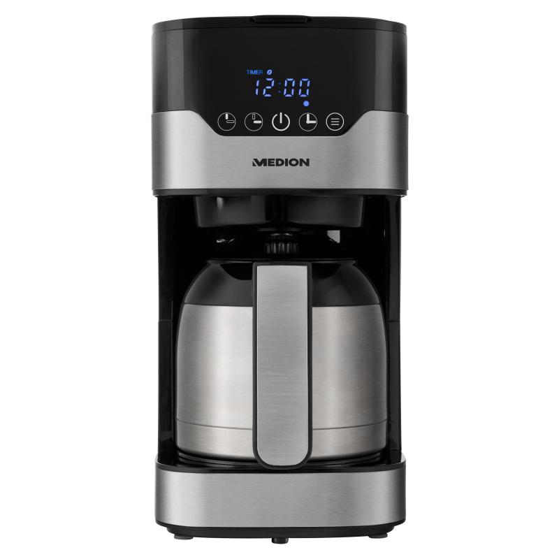 MEDION MD 18458 - Cafetière filtre programmable avec carafe isotherme - 900 Watt - 1,2 Litres - Argent