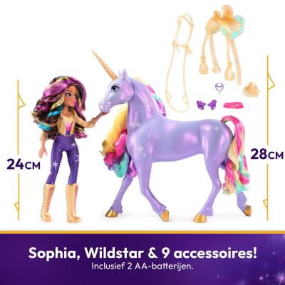 Unicorn Academy - L'Ecole des Licornes - Licorne Interactive Wildstar 28 Cm + Poupée Sophia 24 Cm - Avec Sons & Lumières -