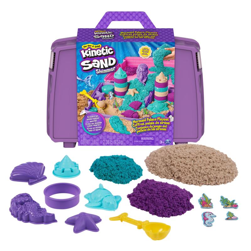 Kinetic Sand Sable Magique - Mallette Palais de Sirène 934 G + 8 Accessoires - Emportez Votre Sable Coloré Partout & Sculptez