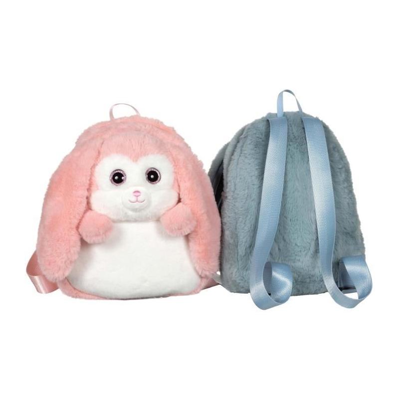 Sac à dos en peluche Lapin rose et blanc 30 cm - GIPSY TOYS