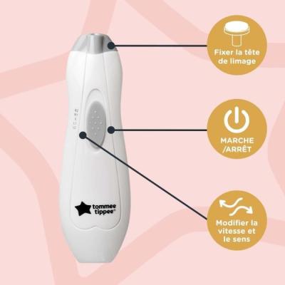 Lime à ongles électrique Tommee Tippee: coupe-ongles LED - 6 têtes - Bébé et adulte
