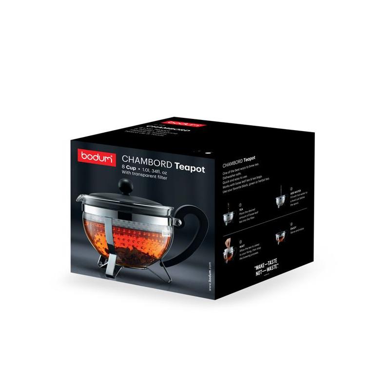 Théière Bodum Chambord 1 L - Élégance en verre et acier inoxydable