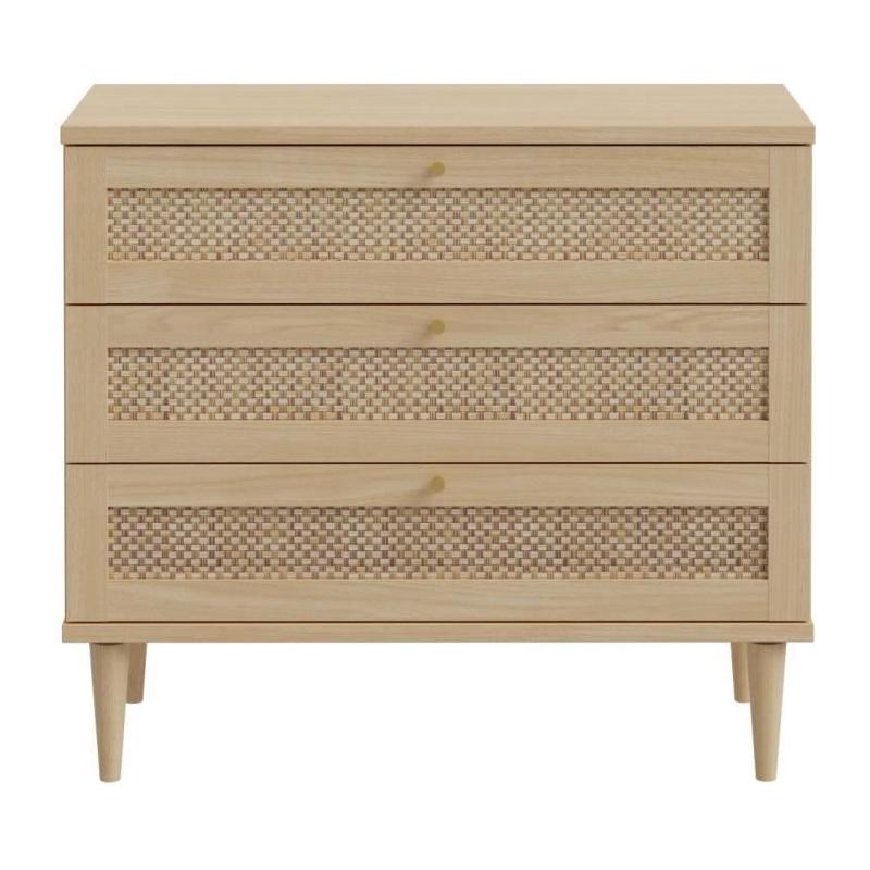 Commode pratique - CALASETTEA - 3 tiroirs - Chêne - 90,4 x 41,4 x 80 cm