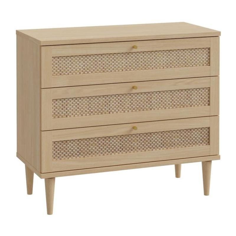 Commode pratique - CALASETTEA - 3 tiroirs - Chêne - 90,4 x 41,4 x 80 cm