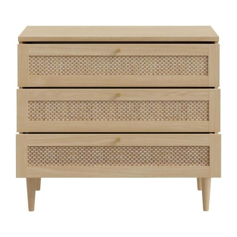 Commode pratique - CALASETTEA - 3 tiroirs - Chêne - 90,4 x 41,4 x 80 cm
