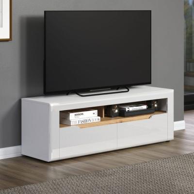 Meuble TV 2 tiroirs 2 niches chêne et blanc brillant - MILAN