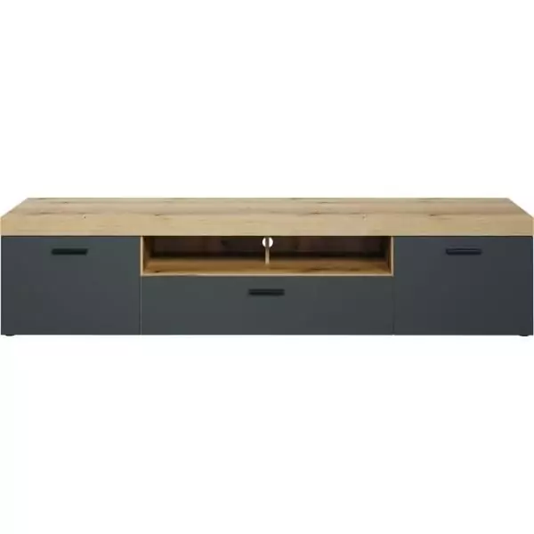 Meuble TV - Tyler - Urbain - En panneaux de particules - Gris anthracite mat / chene miel - 230 x 52 x 52 cm - Trendteam