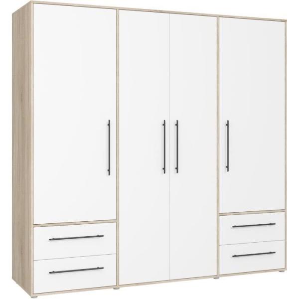 Armoire - Chene Sonoma / Blanc mat - 4 portes battantes - L205,9 x P58,8 x H200 - MOKKARIS
