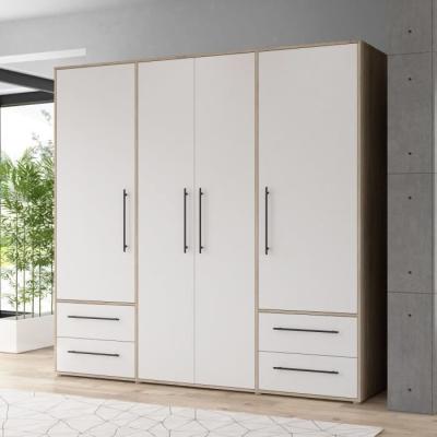 Armoire de chambre MOKKARIS - Chene Sonoma / Blanc mat - 4 portes