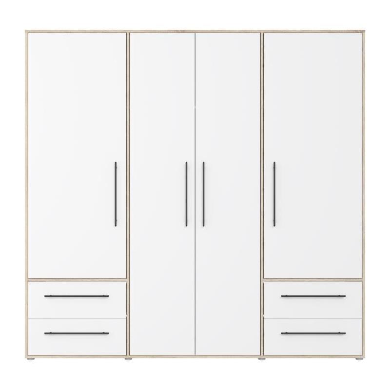 Armoire de chambre MOKKARIS - Chene Sonoma / Blanc mat - 4 portes