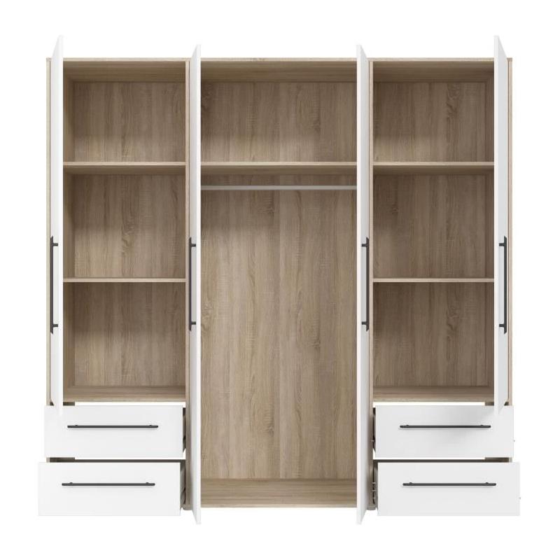 Armoire de chambre MOKKARIS - Chene Sonoma / Blanc mat - 4 portes